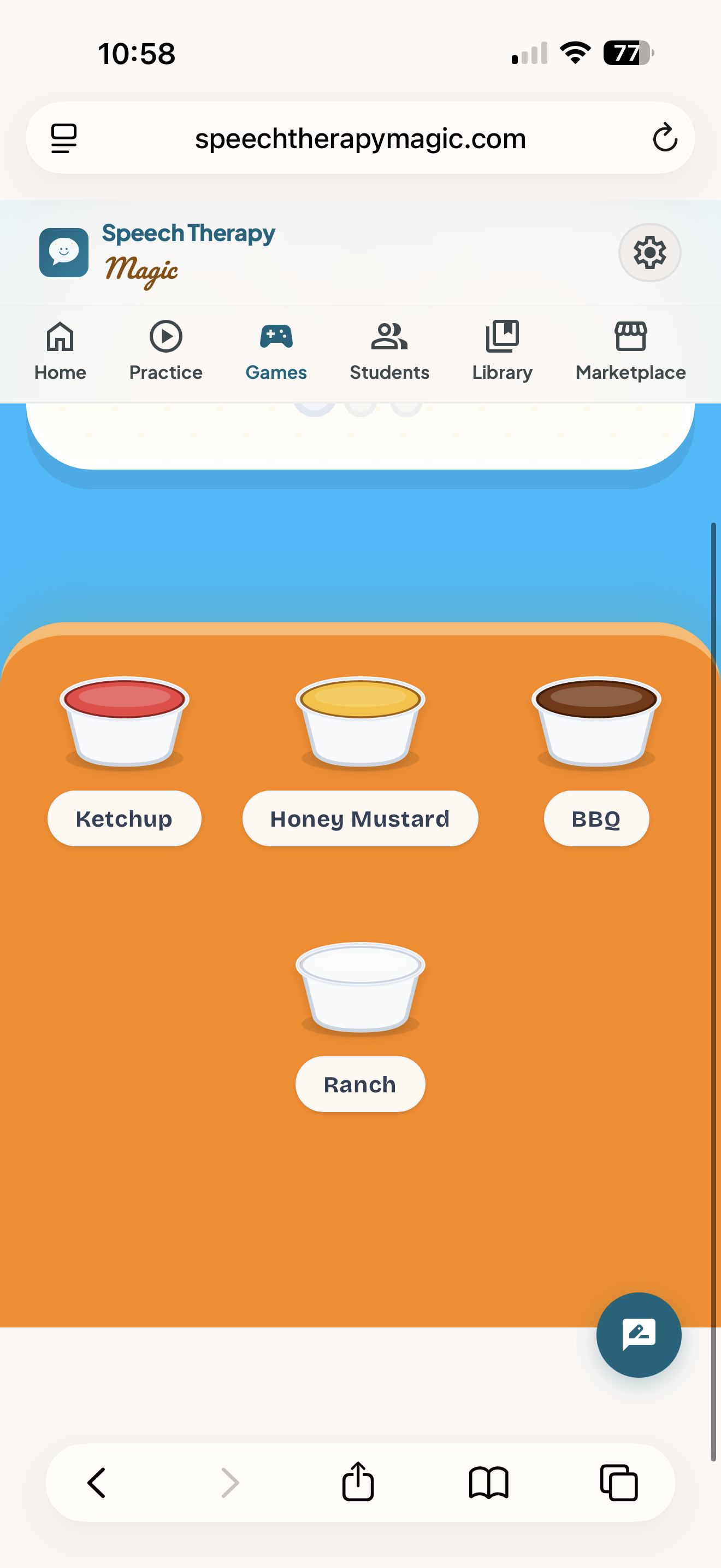 Dip, Plop, Stack! speech therapy game