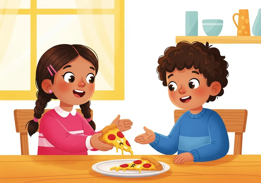 Social Scenes illustration: sharing the last slice