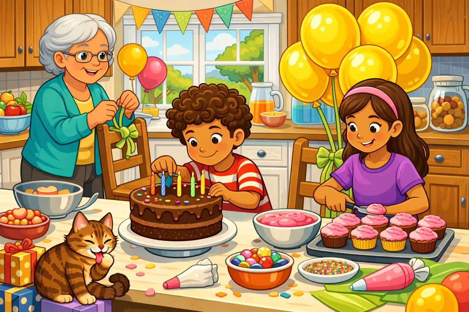 WH scene: decorating a birthday cake