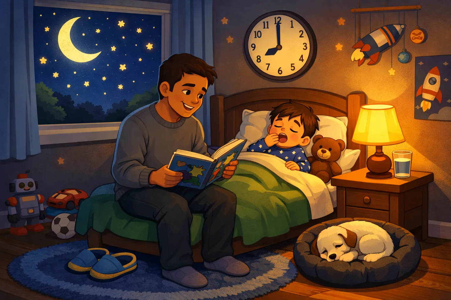 Illustrated scene of a bedtime story
