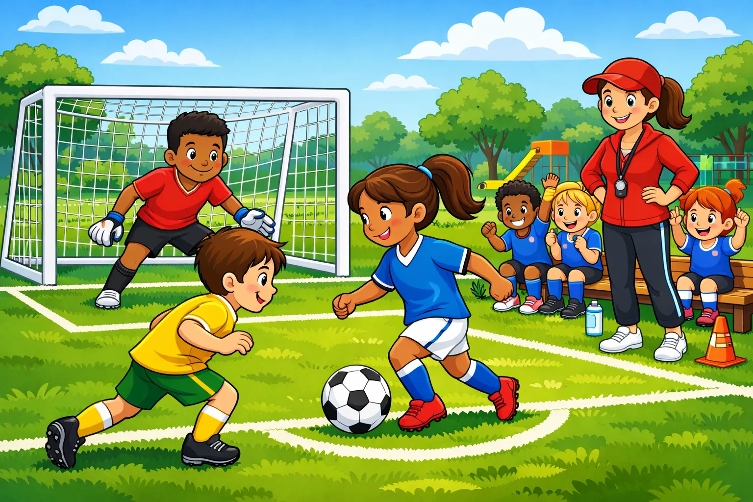 Illustrated scene of a soccer game